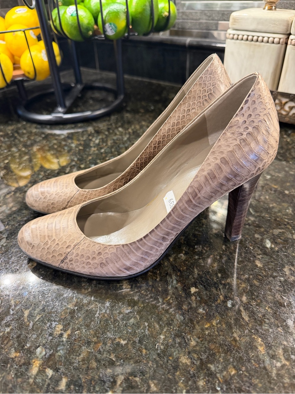 Lauren Ralph Lauren Taupe snake skin textured Leather High Heel Pumps